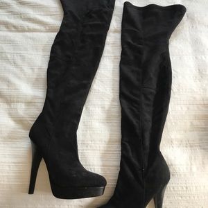 Bebe Black Suede Over-the-Knee Boots, Size 10
